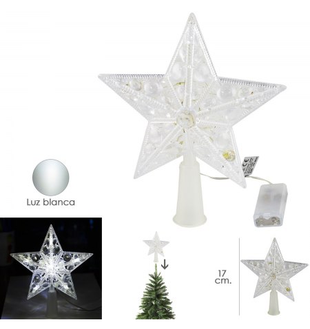 Luces Navidad Estrella Para Arbol Luz Blanca A Pilas