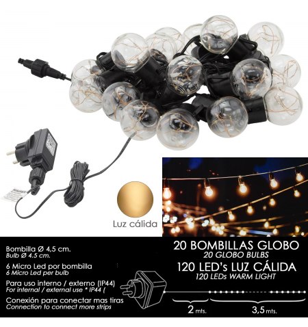 Luces Navidad Jardin Decorativas 20 Bombillas Globo (IP44)