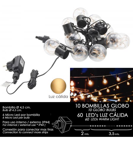Luces Navidad Jardin Decorativas 10 Bombillas Globo (IP44)