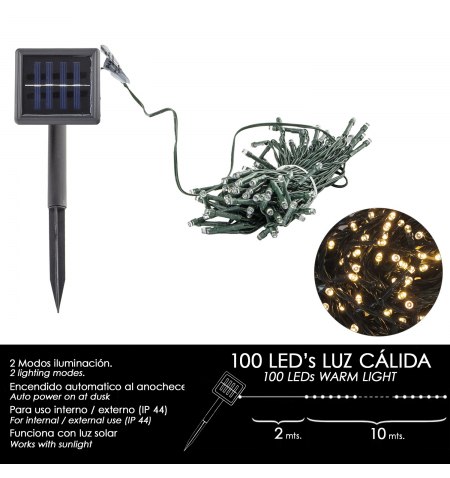 Luces Navidad Solar 100 Leds Luz Cálida Interior / Exterior (IP44)