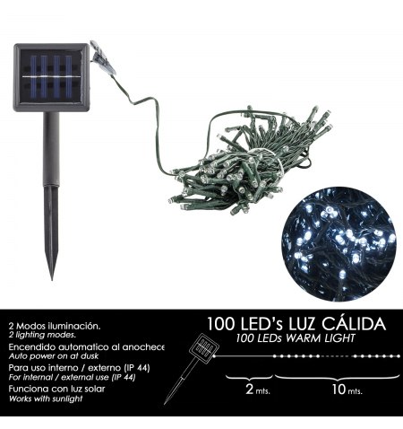 Luces Navidad Solar 100 Leds Luz Blanca Interior / Exterior (IP44)