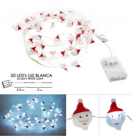 Luces Navidad A Pilas 50 Leds Papa Noel