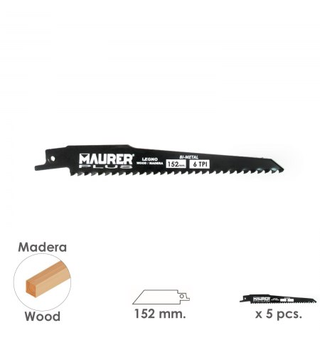 Hoja Para Sierra Sable Madera 152 mm. - 6 TPI Tipo Bosch (5 piezas)