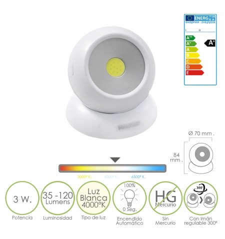 Linterna Led Magnetica Esfera 35-120 Lumenes A Pilas 3aaa (No Incluidas)