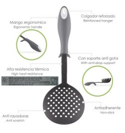 Espumadera Cocina Nylon Con Mango Antigotas Engomado 35 x 11,7 cm.