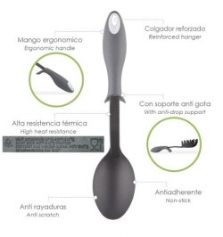 Cuchara Servir Cocina Nylon Con Mango Antigotas Engomado 32,5x6cm