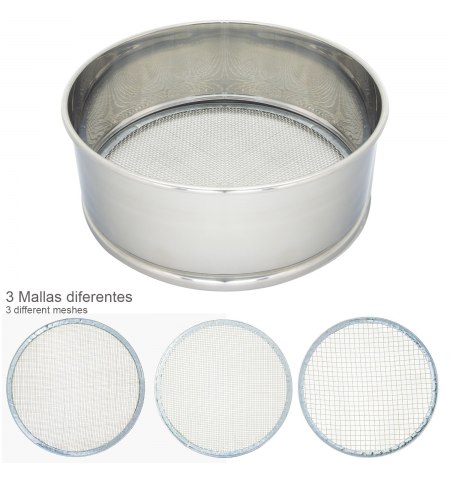 Harinero Tamizador Acero inoxidable Ø 20 cm. Con 3 Mallas Intercambiables