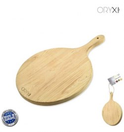 Tabla Cortar Madera De Pino Redonda 36x23x2 cm. Con Mango