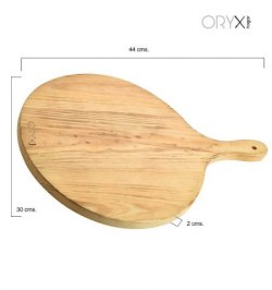 Tabla Cortar Madera De Pino Redonda 44x30x2 cm. Con Mango
