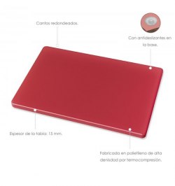 Tabla Cortar Polietileno 35x25x1,5 cm.  Color Rojo