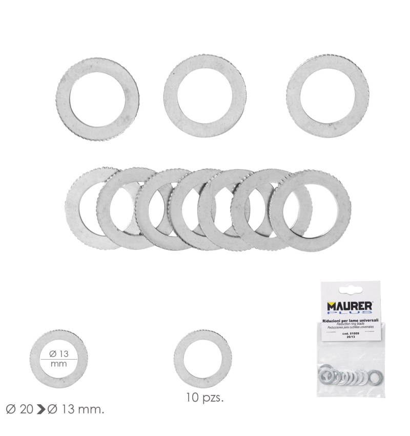 Adaptadores / Reductores Disco Corte Madera Ø 20 a Ø 13 mm. (Bolsa 10 piezas)