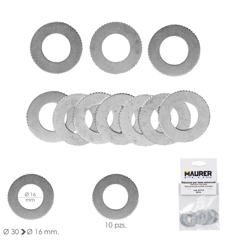 Adaptadores / Reductores Disco Corte Madera Ø 30 a Ø 16 mm. (Bolsa 10 piezas)