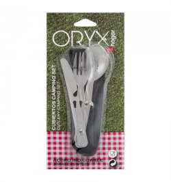 Cubiertos Camping Acero Inoxidable 3 Piezas Con Funda Nylon