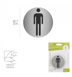 Placa Adhesiva Baño "Hombre" Acero Inoxidable Ø 7 cm.