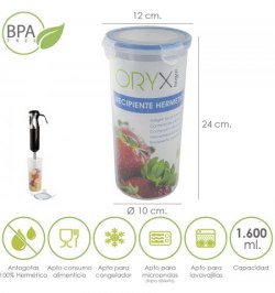 Recipiente Hermetico Plastico Redondo 1.600 ml.  Ø 12 x 24 (Alt.) cm.
