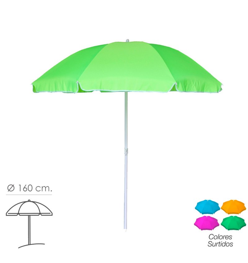 Sombrilla Playa Poliester Ø 160 cm. Inclinable Colores Surtidos