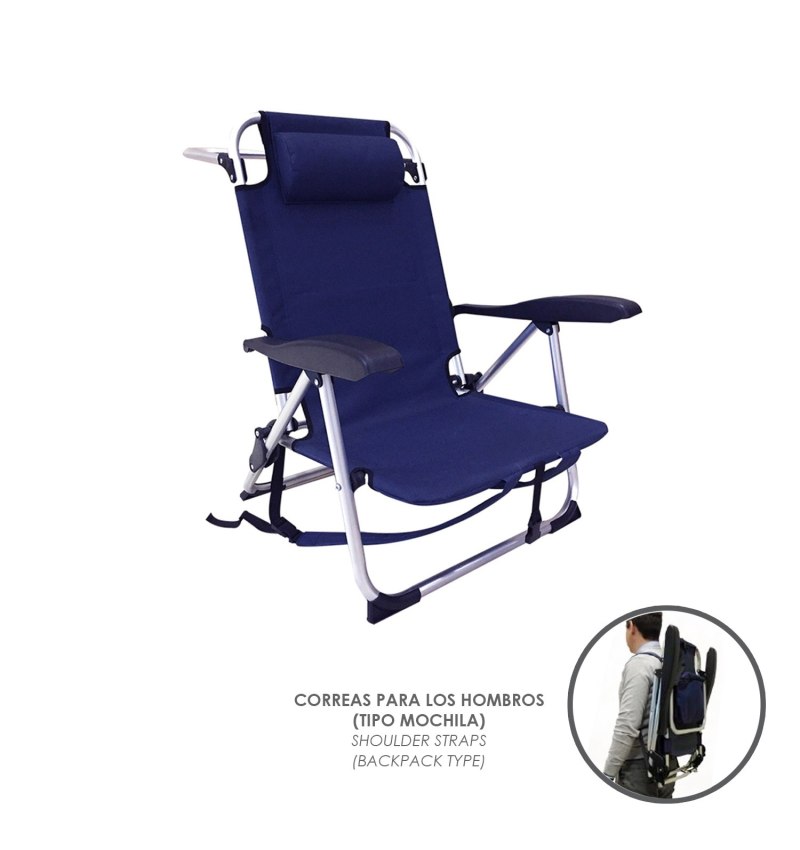 Silla Playa Tipo Mochila Con Bosillo Termico Muy Ligera Realizada En Nylon Alta Calidad y Aluminio