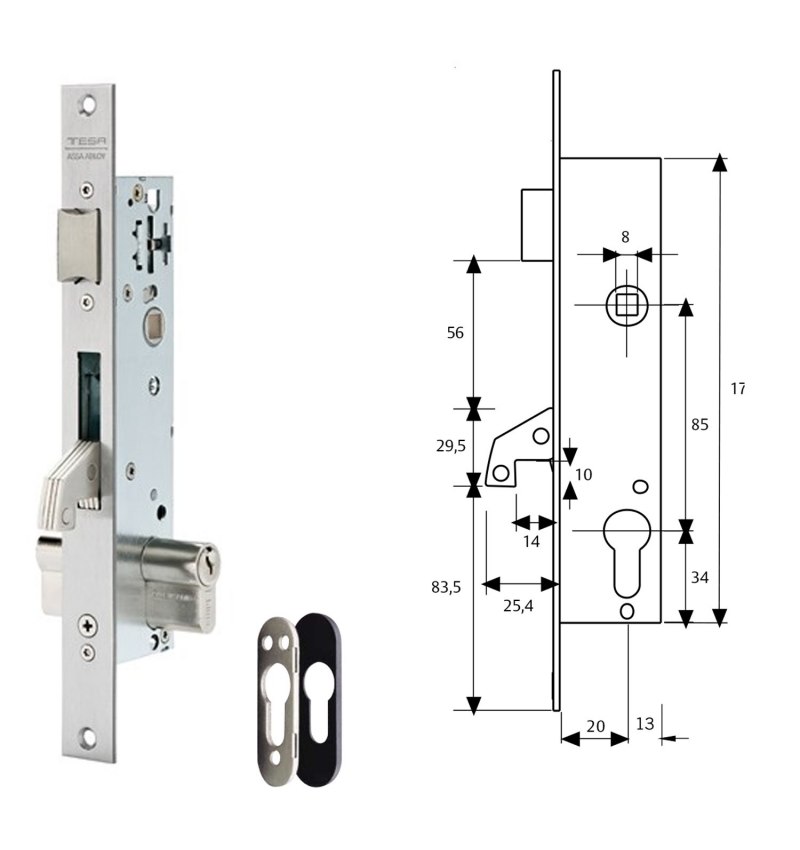 Cerradura Tesa 2240/20/3NI Con Escudo de Seguridad E190 con Palanca Basculante Gancho Reforzado