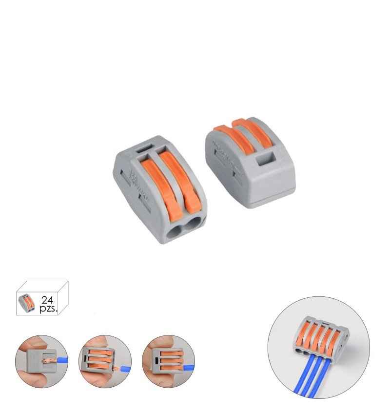 Regleta Conexion Rapida, Conexion Electrica 2 Polos, Ø 4 mm. 32 A, Paquete 24 Unidades