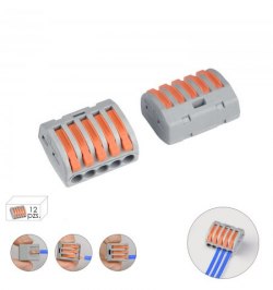 Regleta Conexion Rapida, Conexion Electrica 5 polos, 4mmØ, 12 unidades.