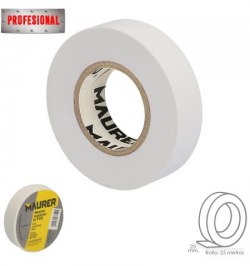 Cinta Aislante, PVC, Profesional, 25 metros x 25 mm. x 0,13 mm espesor. Color Blanca
