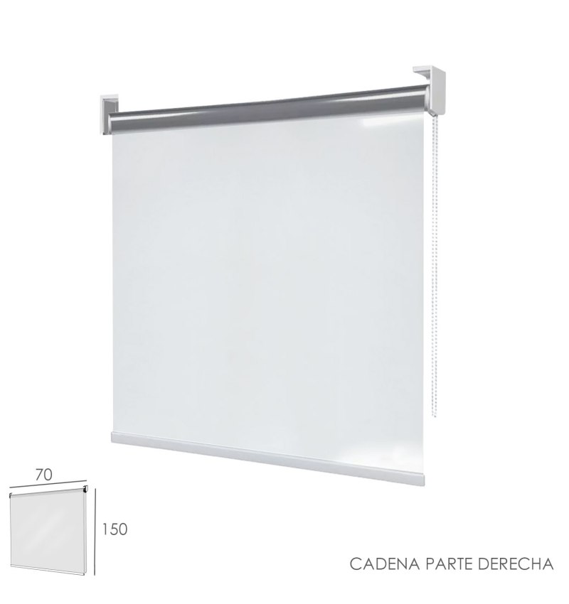 Mampara Cortina Enrollable PVC Transparente, Medidas 70 x 150 cm. Cadena Lado Derecho