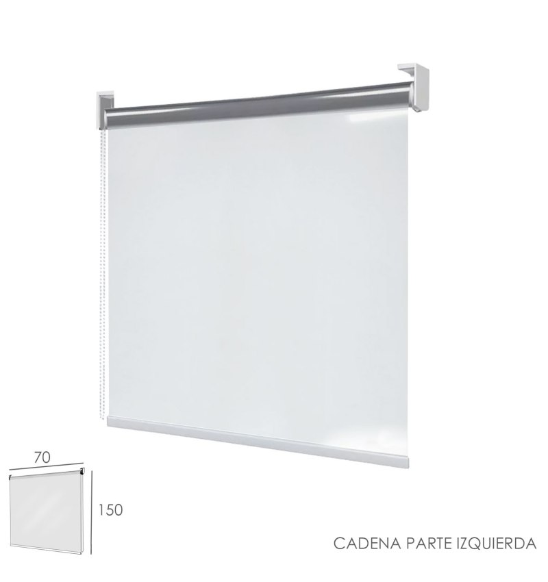 Mampara Cortina Enrollable PVC Transparente, Medidas 70 x 150 cm. Cadena Lado Izquierdo