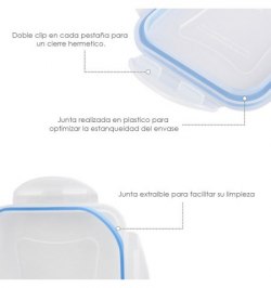 Recipiente Hermetico Plastico Rectangular 240 ml. 12.5x8.5x4.5 (Alt.) cm.