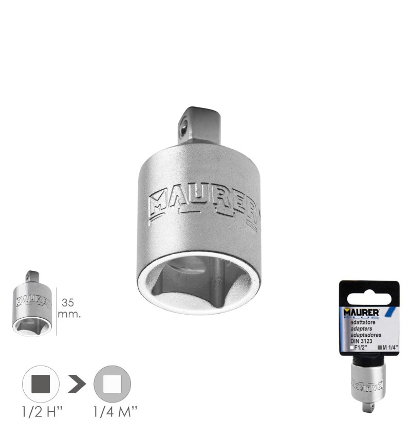 Adaptador, Reductor LLave,  Acero Cromo Vanadio Reductor 1/2" a 1/4"