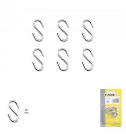 Gancho "S" 40 mm. Zincado (Blister 6 piezas) Uso Domestico