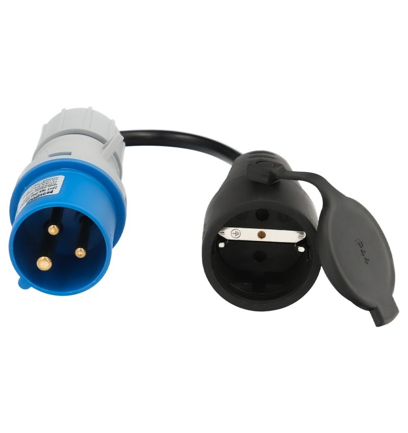 Adaptador de clavija CEE a Schuko, 2 polos + Tierra. Max. 16A. 230V