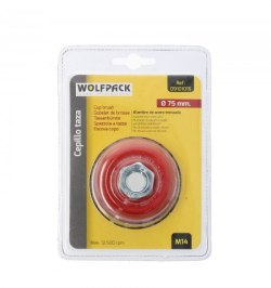 Cepillo Taza Con Alambre De Acero Trenzado Rosca M14, Ø 75 mm. Alambre de Ø 0,50 mm.