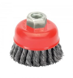 Cepillo Taza Con Alambre De Acero Trenzado Rosca M14, Ø 100 mm. Alambre de Ø 0,50 mm.