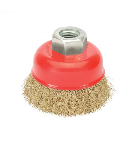Cepillo Taza Con Alambre De Acero Latonado Rosca M14, Ø 65 mm. Alambre de Ø 0,30 mm.