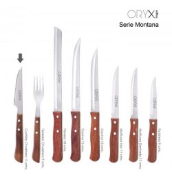 Cuchillo Montana Chuletero Hoja Acero Inoxidable 9 cm. Mango Madera (Blister 3 Piezas)
