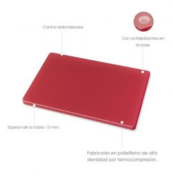 Tabla Cortar Polietileno 30x20x1,5 cm.  Color Rojo