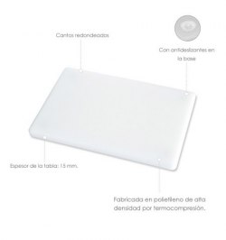 Tabla Cortar Polietileno 30x20x1,5 cm.  Color Blanco