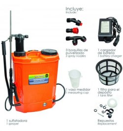 Sulfatadora Electrica A Bateria Doble Uso Bateria o Manual, Con Bateria Recargable 12 V / 8 Amperios