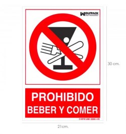 Cartel Prohibido Beber y Comer 30x21cm.