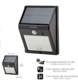 Aplique Solar Led 160 Lumenes Con Sensor De Movimiento y Crespuscular Ip65