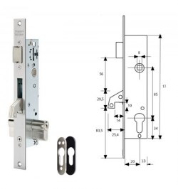 Cerradura Tesa 2240/20/3NI Con Escudo de Seguridad E190 con Palanca Basculante Gancho Reforzado
