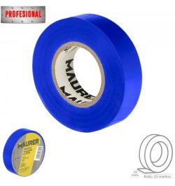 Cinta Aislante, PVC, Profesional, 25 metros x 19 mm. x 0,13 mm espesor. Color Azul