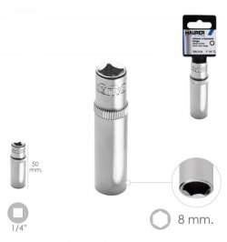 LLave Vaso Larga 1/4" / 8 mm. Hexagonal. / Longitud 50 mm. Realizada en Acero Cromo Vanadio