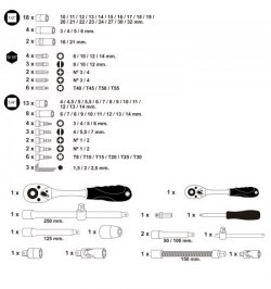 Juego Completo Llaves Vaso, kit 94 Piezas, 1/4"-1/2", Acero Vadaio, Con Maletin