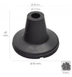 Taco Goma Baston Negro Tubo Ø 19 mm. / Base Ø 85 mm. Tipo Ventosa Bolsa 5 Unidades