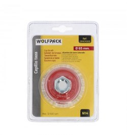 Cepillo Taza Con Alambre De Acero Latonado Rosca M14, Ø 65 mm. Alambre de Ø 0,30 mm.