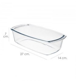 Fuente Cristal Para Horno, 1.5 Litros, Molde Especial Reposteria, 27x14x7 cm.