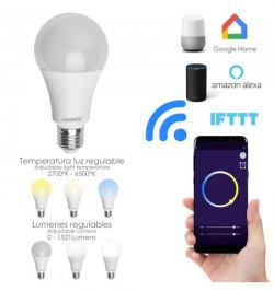 Bombilla Led Wifi E27.  12 W  100 W. 1521 Lúmenes Máx. Luz Cálida / Fria / Blanca Regulable.
