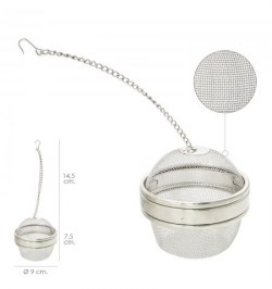 Bola Malla Para Especias / Te  / Legumbres Acero Inoxidable Ø 9 cm. Con Cadena