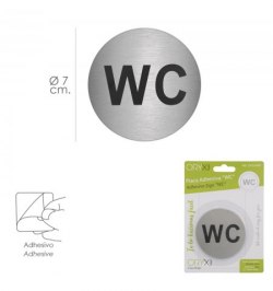 Placa Adhesiva "WC" Acero Inoxidable Ø 7 cm.
